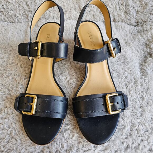 Talbots Women's Double Buckle Slingback Blocked Heeled Sandals Size 7.5M Black - Picture 2 of 5